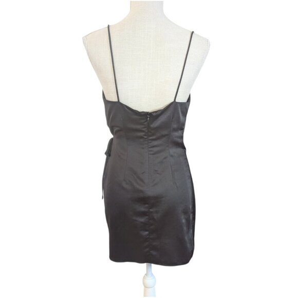 Topshop Black Satin Wrap Mini Dress Spaghetti Strap Size 2 - Picture 5 of 5
